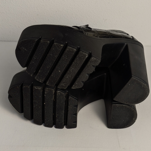 MDE PLATFORM LOAFER WOMENS US 9 EU 40 BLACK FAUX CROCODILE Chunky HEELS Loafers - Picture 6 of 9